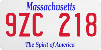 MA license plate 9ZC218