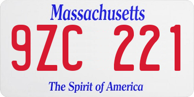 MA license plate 9ZC221
