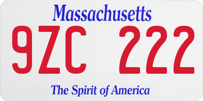 MA license plate 9ZC222
