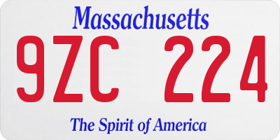 MA license plate 9ZC224