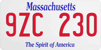MA license plate 9ZC230