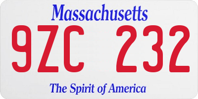 MA license plate 9ZC232