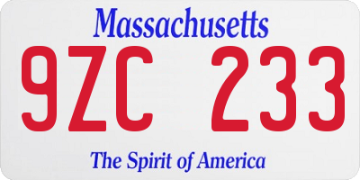 MA license plate 9ZC233