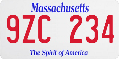 MA license plate 9ZC234