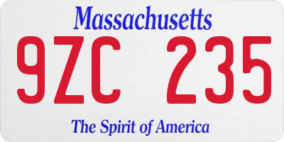 MA license plate 9ZC235