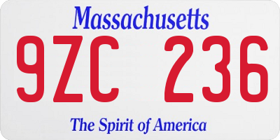 MA license plate 9ZC236