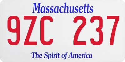 MA license plate 9ZC237
