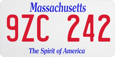 MA license plate 9ZC242