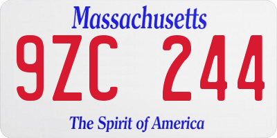 MA license plate 9ZC244