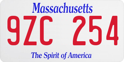 MA license plate 9ZC254