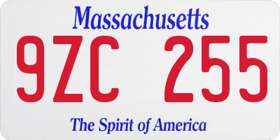 MA license plate 9ZC255