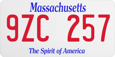 MA license plate 9ZC257