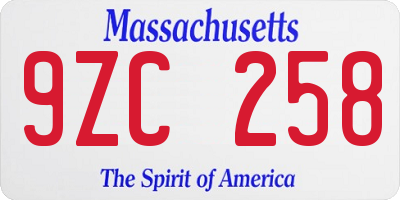 MA license plate 9ZC258