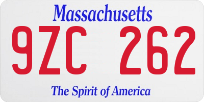 MA license plate 9ZC262