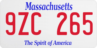 MA license plate 9ZC265