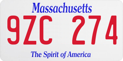 MA license plate 9ZC274
