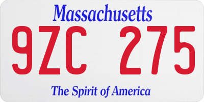 MA license plate 9ZC275