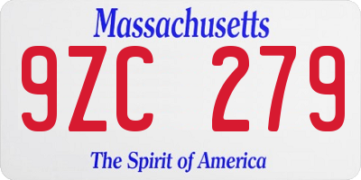 MA license plate 9ZC279