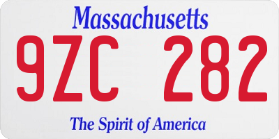 MA license plate 9ZC282