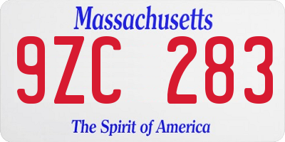 MA license plate 9ZC283