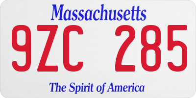 MA license plate 9ZC285