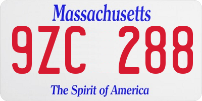 MA license plate 9ZC288
