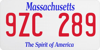 MA license plate 9ZC289