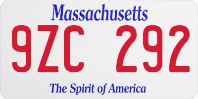 MA license plate 9ZC292