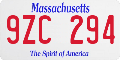 MA license plate 9ZC294