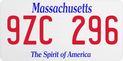 MA license plate 9ZC296