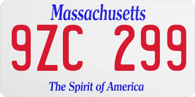 MA license plate 9ZC299