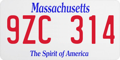 MA license plate 9ZC314