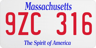 MA license plate 9ZC316