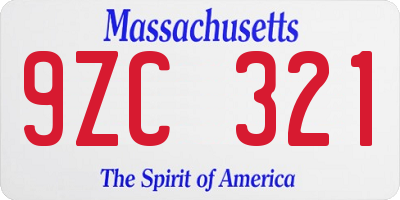 MA license plate 9ZC321