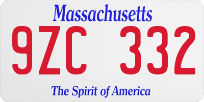 MA license plate 9ZC332