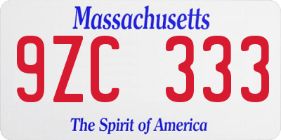 MA license plate 9ZC333