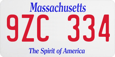 MA license plate 9ZC334