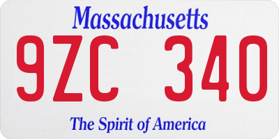 MA license plate 9ZC340