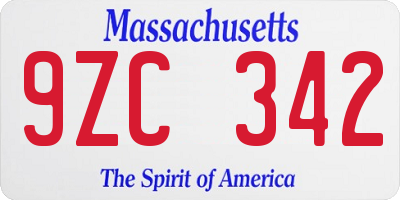 MA license plate 9ZC342