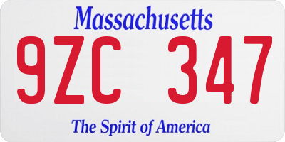 MA license plate 9ZC347