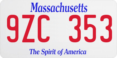 MA license plate 9ZC353