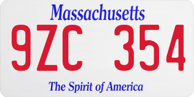 MA license plate 9ZC354