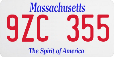 MA license plate 9ZC355