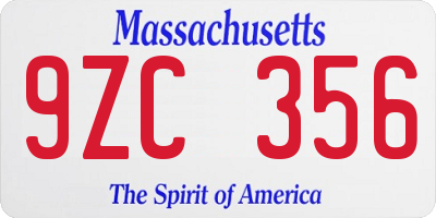 MA license plate 9ZC356