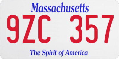 MA license plate 9ZC357