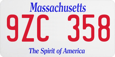 MA license plate 9ZC358