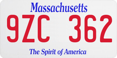 MA license plate 9ZC362