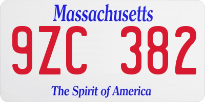 MA license plate 9ZC382