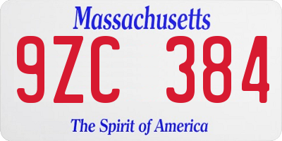 MA license plate 9ZC384