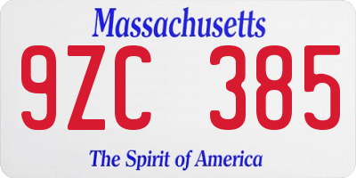 MA license plate 9ZC385